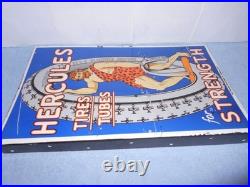 Vintage Hercules Tires & Tubes 20 Porcelain Metal Gasoline Oil Ds Flange Sign