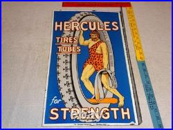 Vintage Hercules Tires & Tubes Porcelain Metal Gas Oil Double Sided Flange Sign