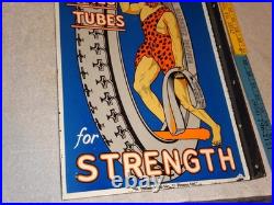 Vintage Hercules Tires & Tubes Porcelain Metal Gas Oil Double Sided Flange Sign
