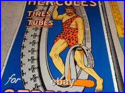 Vintage Hercules Tires & Tubes Porcelain Metal Gas Oil Double Sided Flange Sign