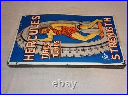 Vintage Hercules Tires & Tubes Porcelain Metal Gas Oil Double Sided Flange Sign