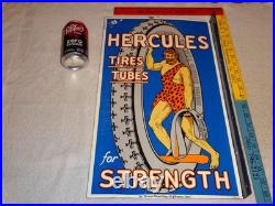 Vintage Hercules Tires & Tubes Porcelain Metal Gasoline Oil 2 Sided Flange Sign