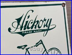 Vintage Hickory Bicycles Porcelain Sign Dealership Service Whell Gas Oil