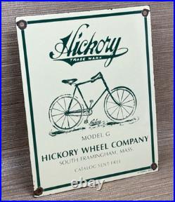 Vintage Hickory Bicycles Porcelain Sign Dealership Service Whell Gas Oil