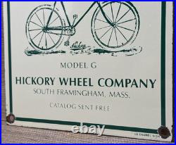 Vintage Hickory Bicycles Porcelain Sign Dealership Service Whell Gas Oil