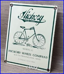 Vintage Hickory Bicycles Porcelain Sign Dealership Service Whell Gas Oil