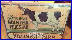 Vintage Hillcrest Farm Metal Sign Purebred Holstein. Friesian Cows Cattle. 2sided