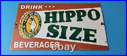 Vintage Hippo Size Porcelain Gas Pump Drink Big Bottles Soda Beverage Sign