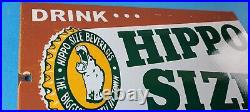 Vintage Hippo Size Porcelain Gas Pump Drink Big Bottles Soda Beverage Sign