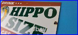 Vintage Hippo Size Porcelain Gas Pump Drink Big Bottles Soda Beverage Sign