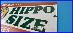 Vintage Hippo Size Porcelain Gas Pump Drink Big Bottles Soda Beverage Sign