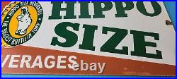 Vintage Hippo Size Porcelain Gas Pump Drink Big Bottles Soda Beverage Sign