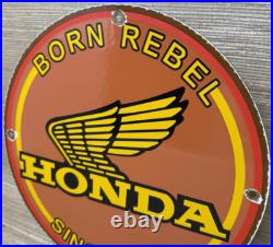 Vintage Honda Porcelain Sign Gas Oil Garage Repair Motorcycle Auto Lawn Plane Vintage Honda Porcelain Sign Gas Oil Garage Repair Motorcycle Auto Lawn Plane