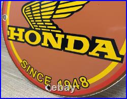 Vintage Honda Porcelain Sign Gas Oil Garage Repair Motorcycle Auto Lawn Plane Vintage Honda Porcelain Sign Gas Oil Garage Repair Motorcycle Auto Lawn Plane