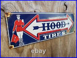 Vintage Hood Tires Porcelain Sign Gas Oil Service Garage Automobile Repair Parts
