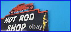 Vintage Hot Rod Shop Automobile Porcelain Gas Service Station Old Car Pump Sign