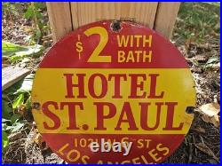 Vintage Hotel St. Paul $2 With Bath, Los Angeles Porcelain Sign 12