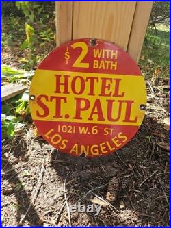 Vintage Hotel St. Paul $2 With Bath, Los Angeles Porcelain Sign 12
