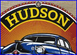Vintage Hudson Porcelain Dealership Sign Service Station Gas Oil Metal Gasoline