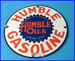 Vintage Humble Gasoline Porcelain Gas Oil Texas Service Station Pump Sign