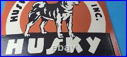 Vintage Husky Gasoline Sign Hi Power Gas Motor Oil Pump Porcelain Sign