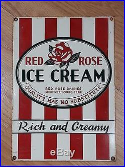 Vintage Ice Cream Sign Red Rose Heavy Porcelain Murfreesboro, Tennessee, USA