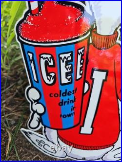 Vintage Icee Heavy Metal Porcelain Advertising Sign Ice Cream 12 X 9 Vintage Icee Heavy Metal Porcelain Advertising Sign Ice Cream 12 X 9