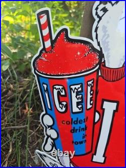 Vintage Icee Heavy Metal Porcelain Advertising Sign Ice Cream 12 X 9 Vintage Icee Heavy Metal Porcelain Advertising Sign Ice Cream 12 X 9
