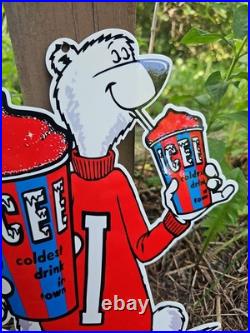Vintage Icee Heavy Metal Porcelain Advertising Sign Ice Cream 12 X 9 Vintage Icee Heavy Metal Porcelain Advertising Sign Ice Cream 12 X 9
