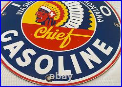 Vintage Idaho Gasoline Porcelain Sign Chief Gas Station Pump Plate Washington