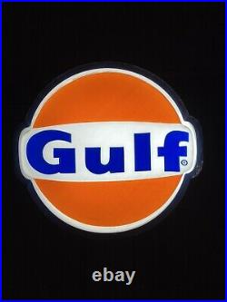 Vintage Illuminated Lighted 1 Sided Gulf Dealer Sign Aluminum Frame Wall Mount