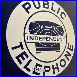 Vintage Independent Public Telephone Porcelain Sign Double Sided Advertisment