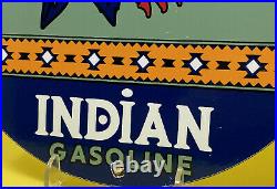 Vintage Indian Gasoline Porcelain Sign Service Gas Station Motor Oil Motorcycle