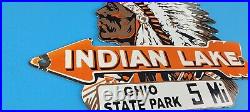 Vintage Indian Lake Porcelain Native American Arrow Service State Park Pump Sign