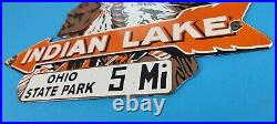 Vintage Indian Lake Porcelain Native American Arrow Service State Park Pump Sign