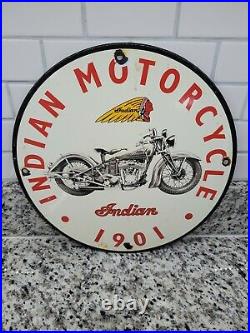 Vintage Indian Motorcycle Porcelain Sign Sales Service Dealer Gas Station Garage