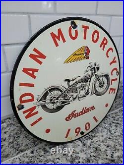 Vintage Indian Motorcycle Porcelain Sign Sales Service Dealer Gas Station Garage