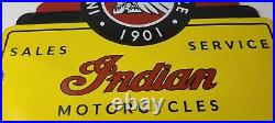 Vintage Indian Motorcycle Sign Motor Bike Sales Service Parts Gas Enamel Sign