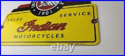 Vintage Indian Motorcycle Sign Motor Bike Sales Service Parts Gas Enamel Sign