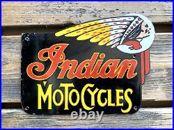 Vintage Indian Motorcycles Chief Motor Oil Sales & Service Gas Porcelain Sign