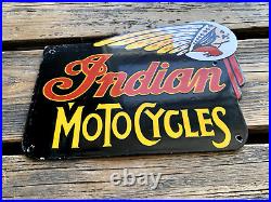 Vintage Indian Motorcycles Chief Motor Oil Sales & Service Gas Porcelain Sign