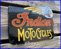 Vintage Indian Motorcycles Chief Motor Oil Sales & Service Gas Porcelain Sign