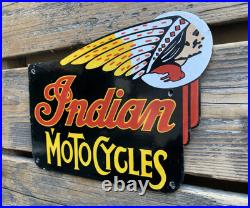 Vintage Indian Motorcycles Chief Motor Oil Sales & Service Gas Porcelain Sign