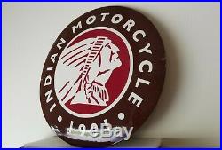 Vintage Indian Motorcycles Porcelain Gas Bike Service Station Convex Dealer Sign
