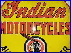 Vintage Indian Motorcycles Porcelain Sign Chief Legend Gas Oil Dealer Harley USA