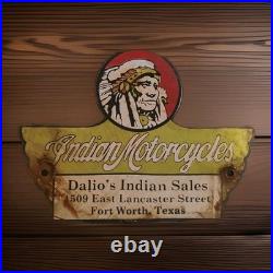 Vintage Indian Motorcycles Porcelain Sign Dalio's Sales Service Fort Worth Texas