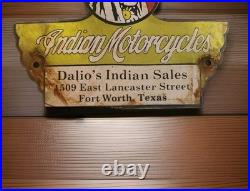 Vintage Indian Motorcycles Porcelain Sign Dalio's Sales Service Fort Worth Texas