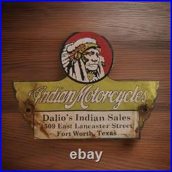 Vintage Indian Motorcycles Porcelain Sign Dalio's Sales Service Fort Worth Texas