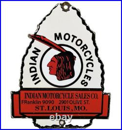 Vintage Indian Motorcycles Porcelain Sign, Dealership, Motor Bike Harley Gas Oil