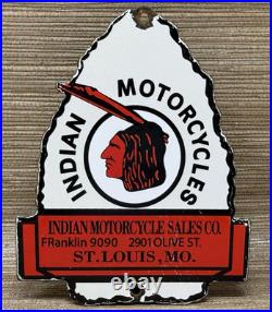 Vintage Indian Motorcycles Porcelain Sign, Dealership, Motor Bike Harley Gas Oil